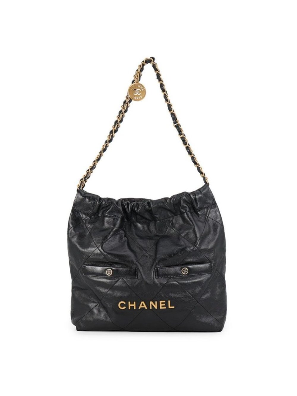 Chanel Handbag Quilted Chanel 22 Double Pocket Small Calfskin Black